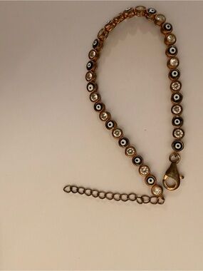 Evil Eye Crystal Station Bracelet - Gold Tone